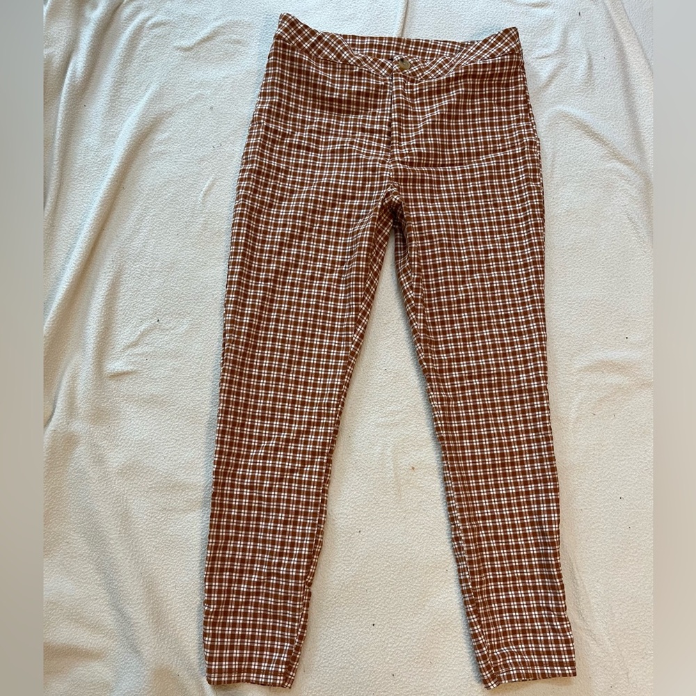 White and orange plaid pants